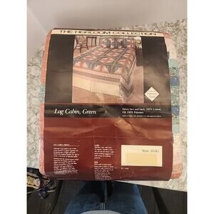 Vtg Arch Quilt Log Cabin Green Hand Quilted 100x90 Patchwork King Floral Grandma